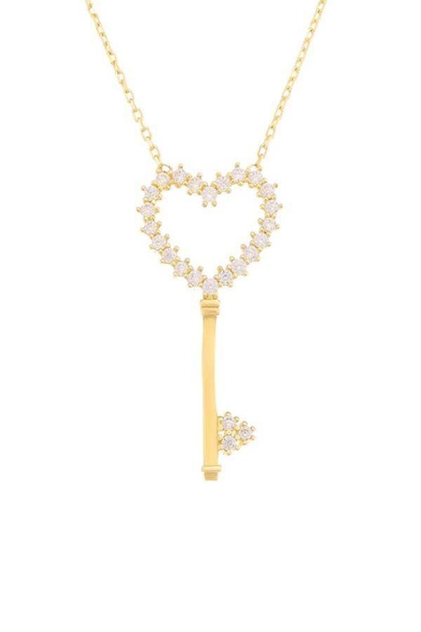 Prenses Pırlanta-14 Ayar Altın 2.5 cm Şans Anahtarı Altın Kolye Modeli