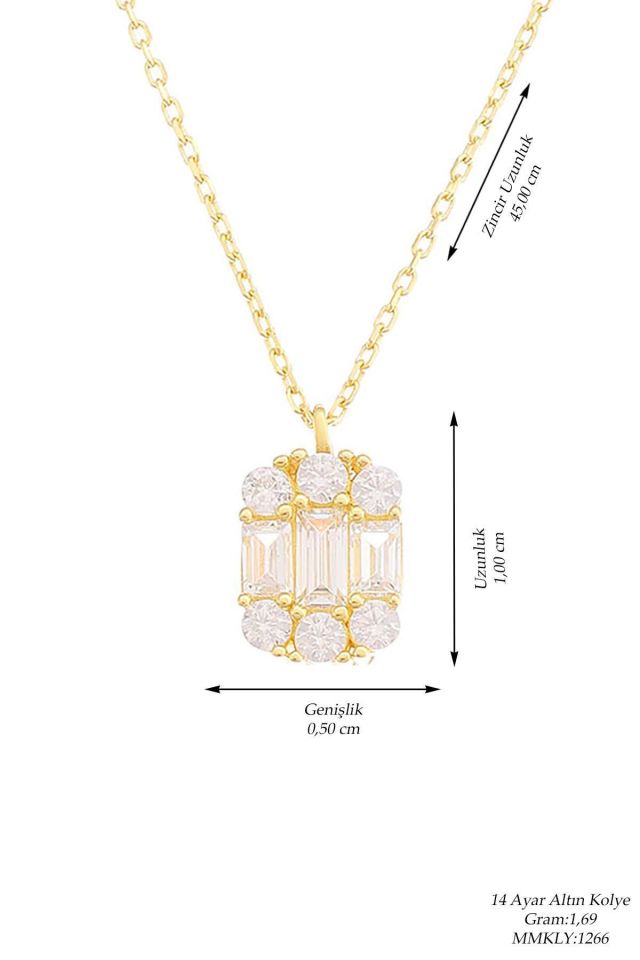 Prenses Pırlanta-14 Ayar Altın Baget Taşlı Altın Kolye Modeli