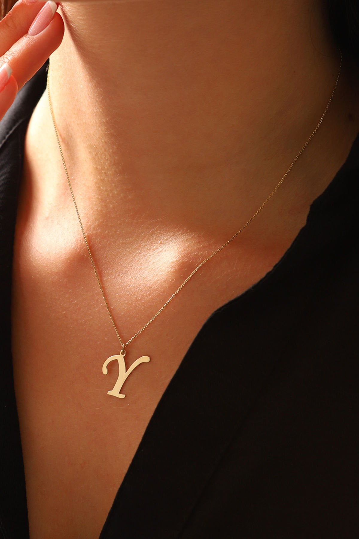 PRENSES PIRLANTA Kadın 14 Ayar Altın Harf Kolye El işi A & Z Harfi Altın Kolye Zincirli Harf Kolye 42 Cm Y