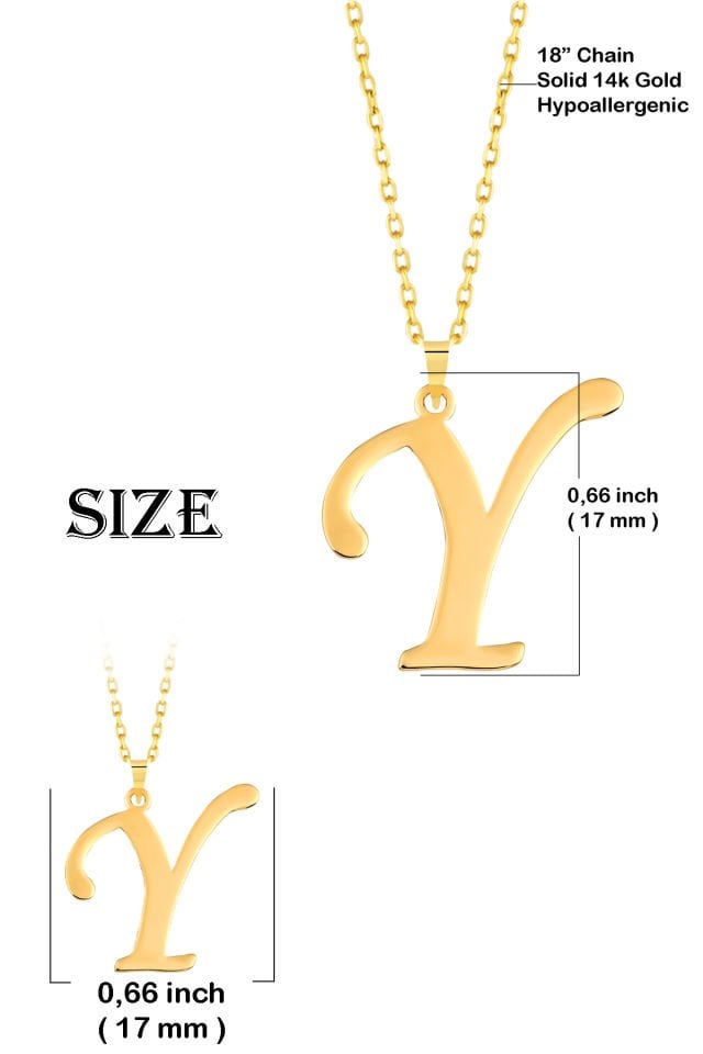 PRENSES PIRLANTA Kadın 14 Ayar Altın Harf Kolye El işi A & Z Harfi Altın Kolye Zincirli Harf Kolye 42 Cm Y