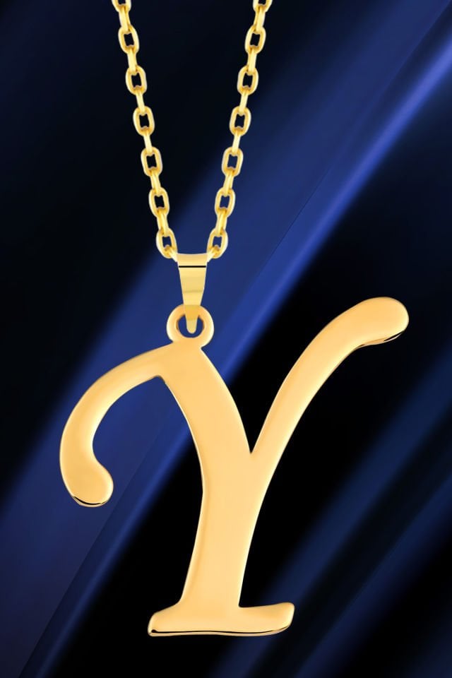 PRENSES PIRLANTA Kadın 14 Ayar Altın Harf Kolye El işi A & Z Harfi Altın Kolye Zincirli Harf Kolye 42 Cm Y