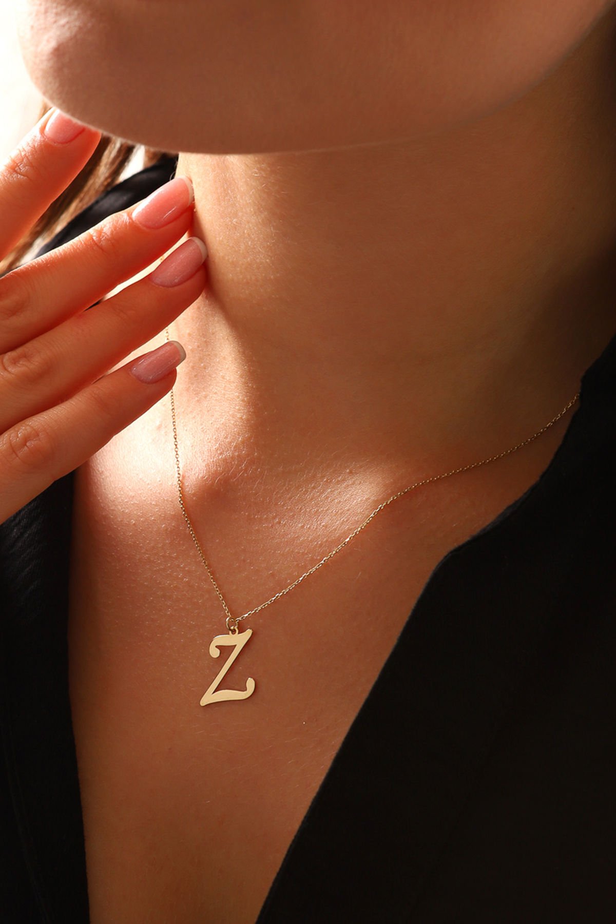 PRENSES PIRLANTA Kadın 14 Ayar Altın Harf Kolye El işi A & Z Harfi Altın Kolye Zincirli Harf Kolye 42 Cm Z