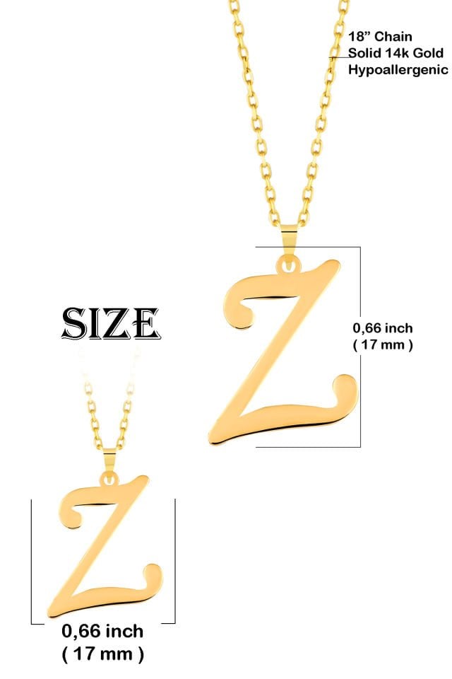 PRENSES PIRLANTA Kadın 14 Ayar Altın Harf Kolye El işi A & Z Harfi Altın Kolye Zincirli Harf Kolye 42 Cm Z