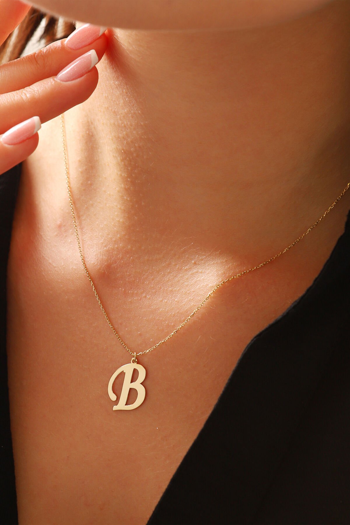 PRENSES PIRLANTA Kadın 14 Ayar Altın Harf Kolye El işi A & Z Harfi Altın Kolye Zincirli Harf Kolye 42 Cm B