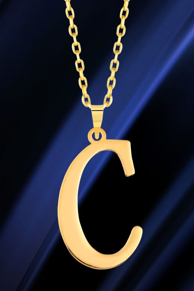 PRENSES PIRLANTA Kadın 14 Ayar Altın Harf Kolye El işi A & Z Harfi Altın Kolye Zincirli Harf Kolye 42 Cm C