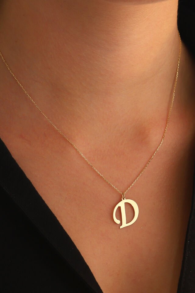 PRENSES PIRLANTA Kadın 14 Ayar Altın Harf Kolye El işi A & Z Harfi Altın Kolye Zincirli Harf Kolye 42 Cm D