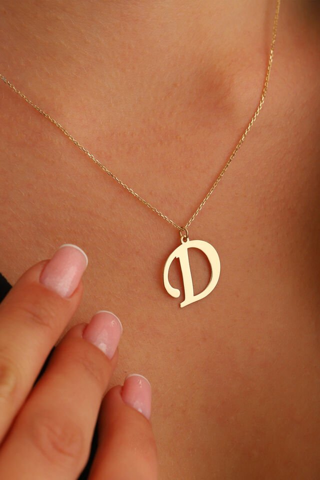 PRENSES PIRLANTA Kadın 14 Ayar Altın Harf Kolye El işi A & Z Harfi Altın Kolye Zincirli Harf Kolye 42 Cm D