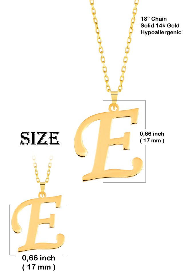PRENSES PIRLANTA Kadın 14 Ayar Altın Harf Kolye El işi A & Z Harfi Altın Kolye Zincirli Harf Kolye 42 Cm E