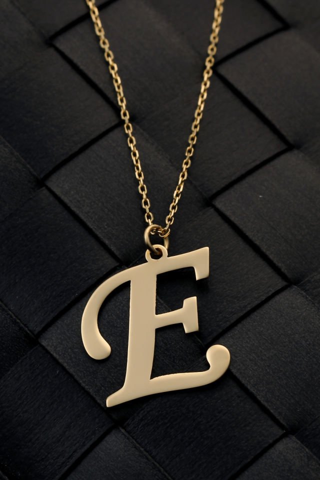 PRENSES PIRLANTA Kadın 14 Ayar Altın Harf Kolye El işi A & Z Harfi Altın Kolye Zincirli Harf Kolye 42 Cm E
