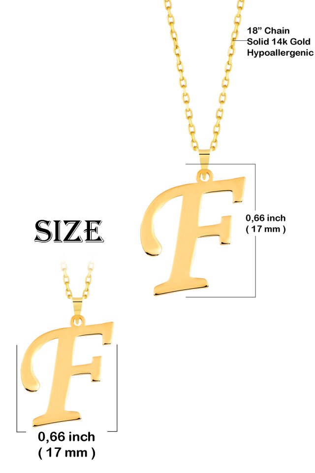 PRENSES PIRLANTA Kadın 14 Ayar Altın Harf Kolye El işi A & Z Harfi Altın Kolye Zincirli Harf Kolye 42 Cm F