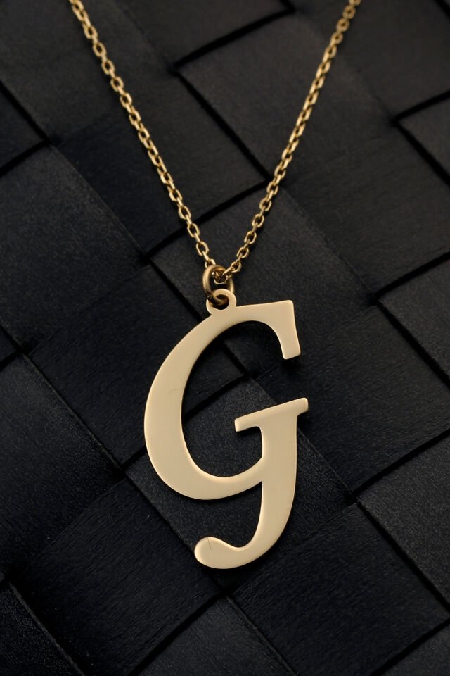 PRENSES PIRLANTA Kadın 14 Ayar Altın Harf Kolye El işi A & Z Harfi Altın Kolye Zincirli Harf Kolye 42 Cm G