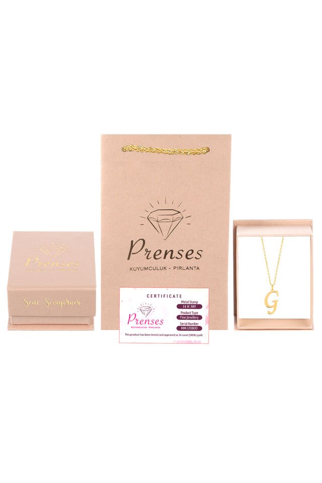 PRENSES PIRLANTA Kadın 14 Ayar Altın Harf Kolye El işi A & Z Harfi Altın Kolye Zincirli Harf Kolye 42 Cm G