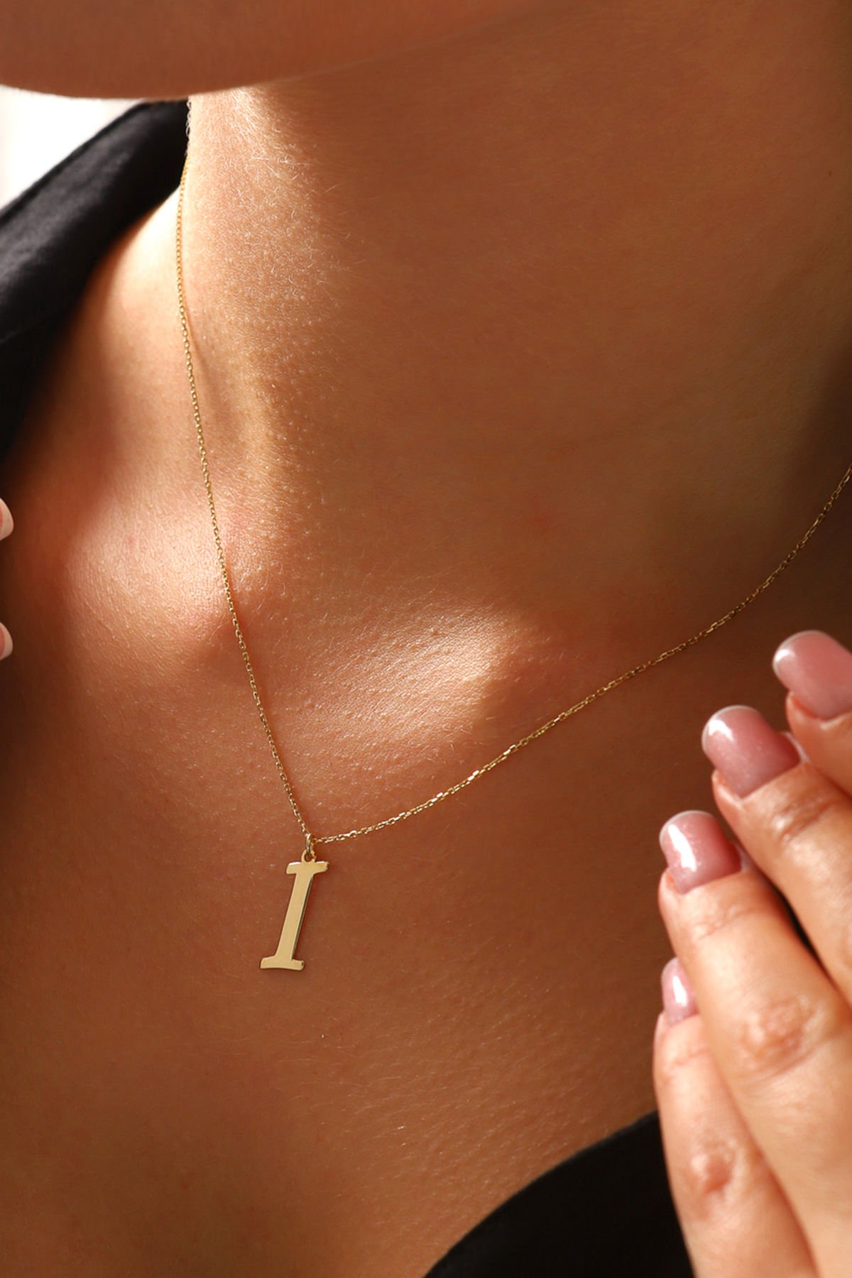 PRENSES PIRLANTA Kadın 14 Ayar Altın Harf Kolye El işi A & Z Harfi Altın Kolye Zincirli Harf Kolye 42 Cm I