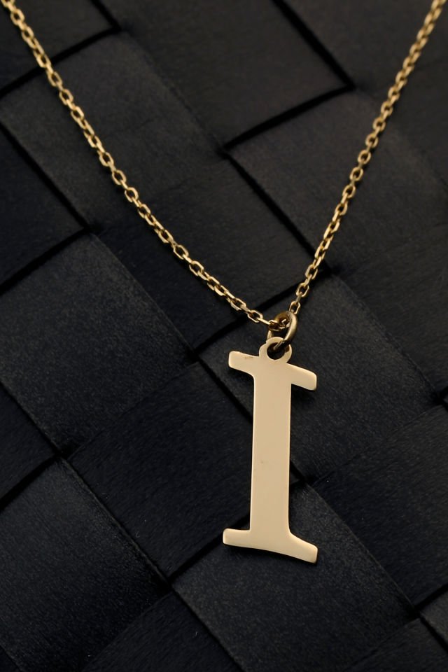 PRENSES PIRLANTA Kadın 14 Ayar Altın Harf Kolye El işi A & Z Harfi Altın Kolye Zincirli Harf Kolye 42 Cm I