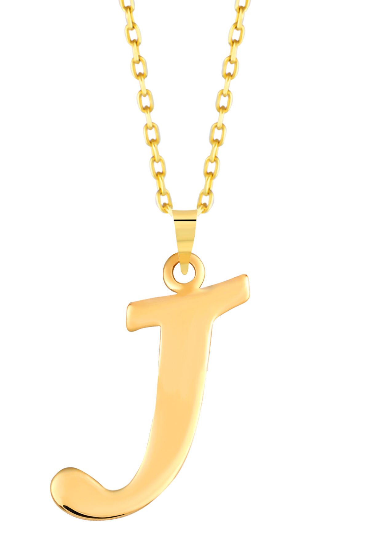 PRENSES PIRLANTA Kadın 14 Ayar Altın Harf Kolye El işi A & Z Harfi Altın Kolye Zincirli Harf Kolye 42 Cm J