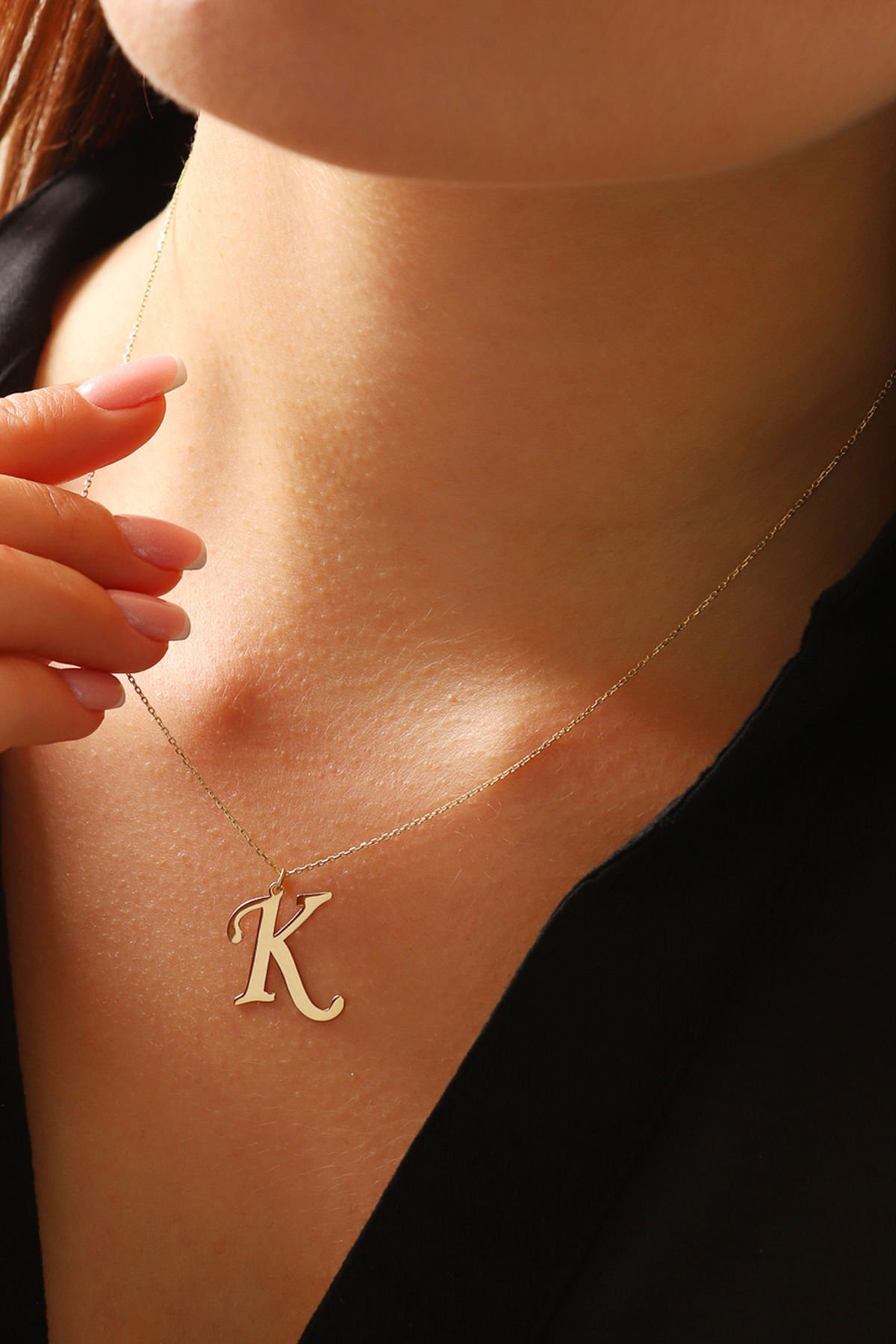 PRENSES PIRLANTA Kadın 14 Ayar Altın Harf Kolye El işi A & Z Harfi Altın Kolye Zincirli Harf Kolye 42 Cm K