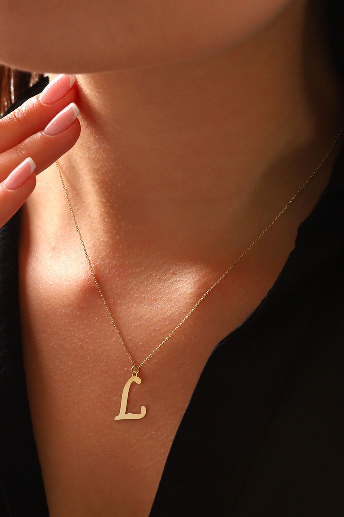 PRENSES PIRLANTA Kadın 14 Ayar Altın Harf Kolye El işi A & Z Harfi Altın Kolye Zincirli Harf Kolye 42 Cm L