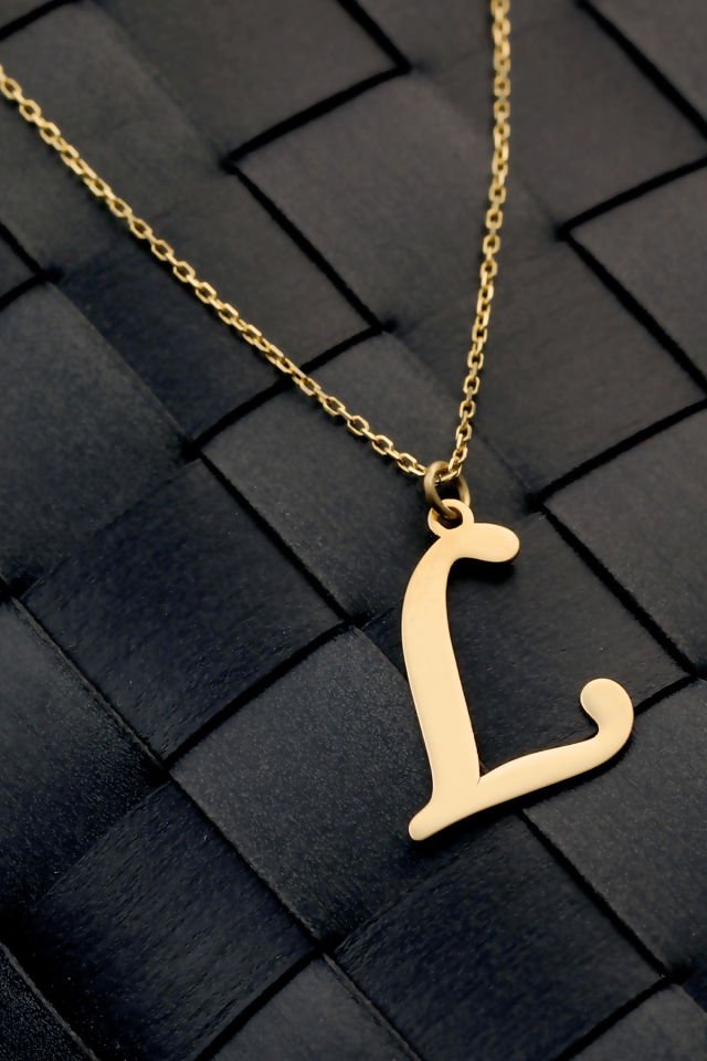 PRENSES PIRLANTA Kadın 14 Ayar Altın Harf Kolye El işi A & Z Harfi Altın Kolye Zincirli Harf Kolye 42 Cm L