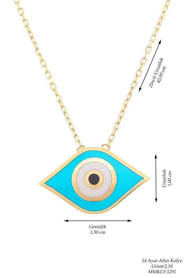 Prenses Pırlanta-14 Ayar Altın Fosforlu Elişi Mineli Göz Altın Kolye Modeli