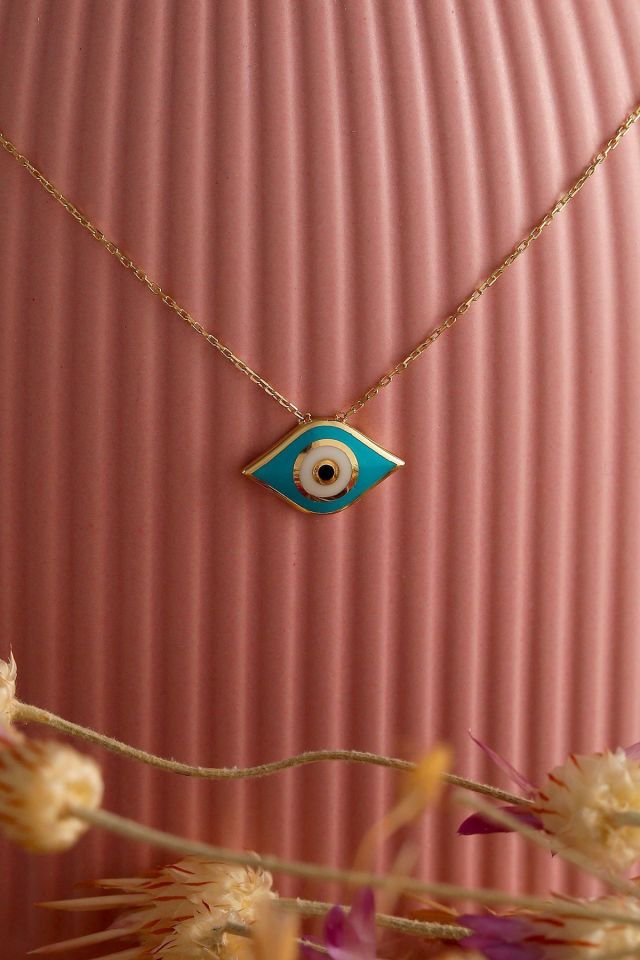 Prenses Pırlanta-14 Ayar Altın Fosforlu Elişi Mineli Göz Altın Kolye Modeli