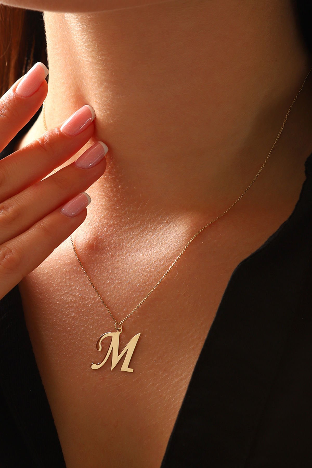 PRENSES PIRLANTA Kadın 14 Ayar Altın Harf Kolye El işi A & Z Harfi Altın Kolye Zincirli Harf Kolye 42 Cm M