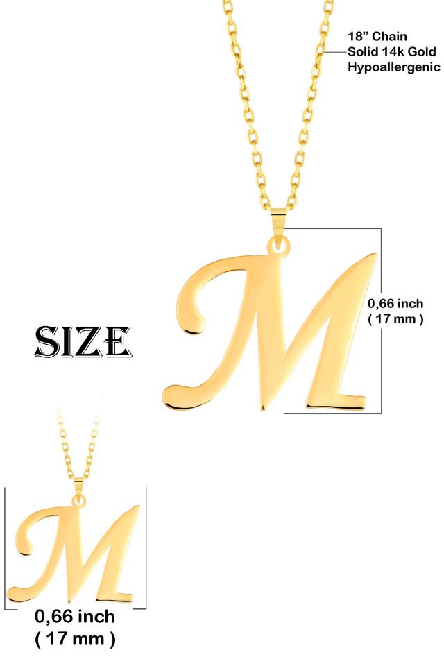 PRENSES PIRLANTA Kadın 14 Ayar Altın Harf Kolye El işi A & Z Harfi Altın Kolye Zincirli Harf Kolye 42 Cm M