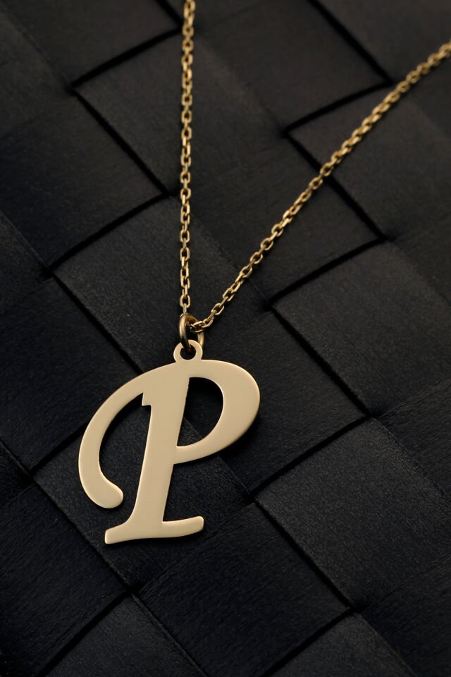 PRENSES PIRLANTA Kadın 14 Ayar Altın Harf Kolye El işi A & Z Harfi Altın Kolye Zincirli Harf Kolye 42 Cm P