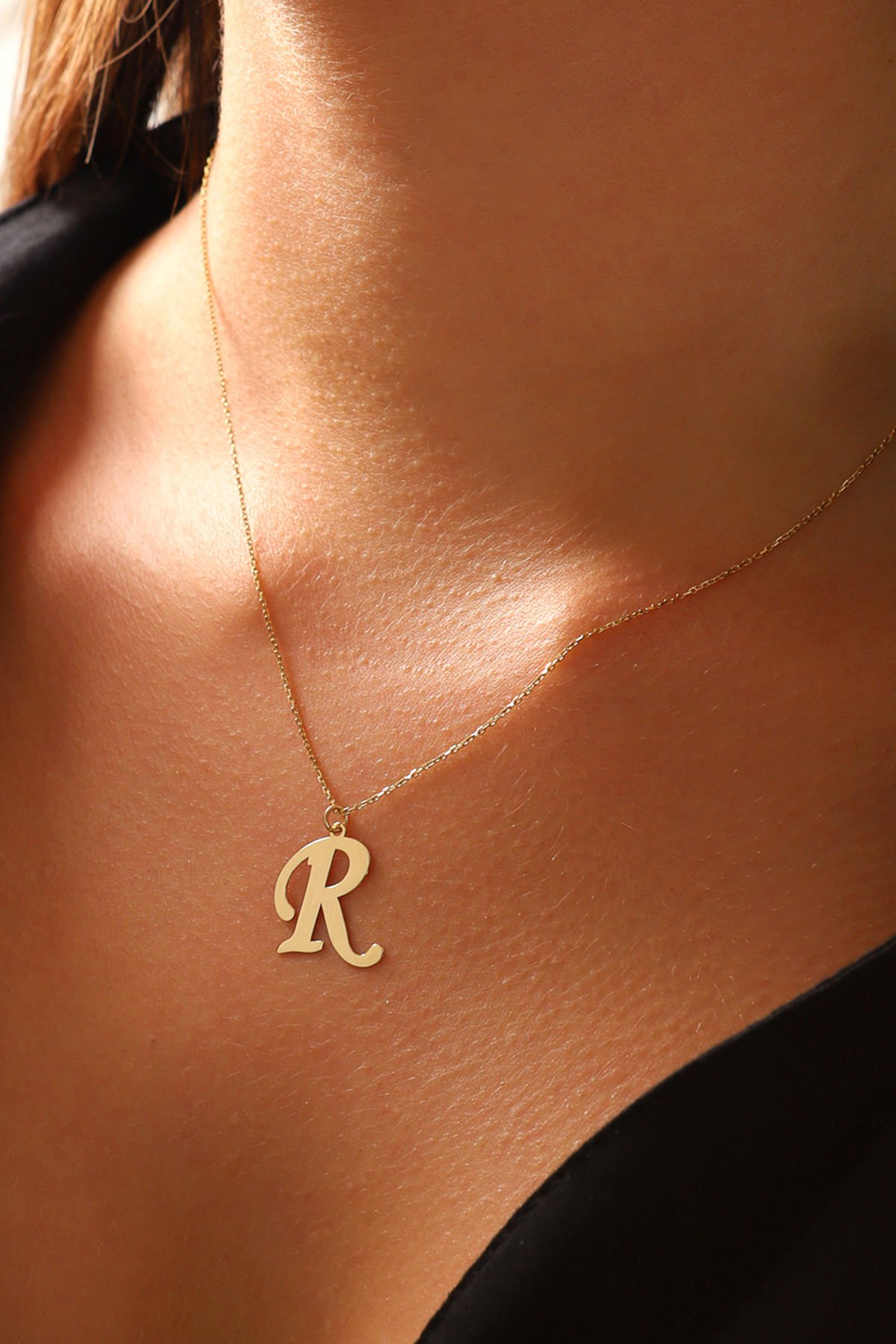 PRENSES PIRLANTA Kadın 14 Ayar Altın Harf Kolye El işi A & Z Harfi Altın Kolye Zincirli Harf Kolye 42 Cm R