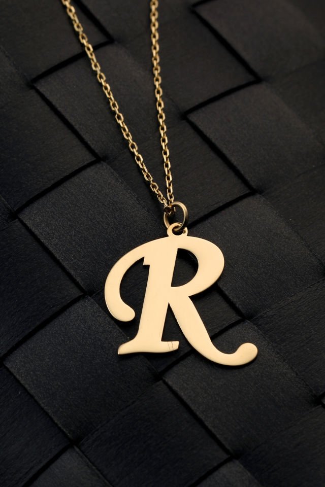 PRENSES PIRLANTA Kadın 14 Ayar Altın Harf Kolye El işi A & Z Harfi Altın Kolye Zincirli Harf Kolye 42 Cm R