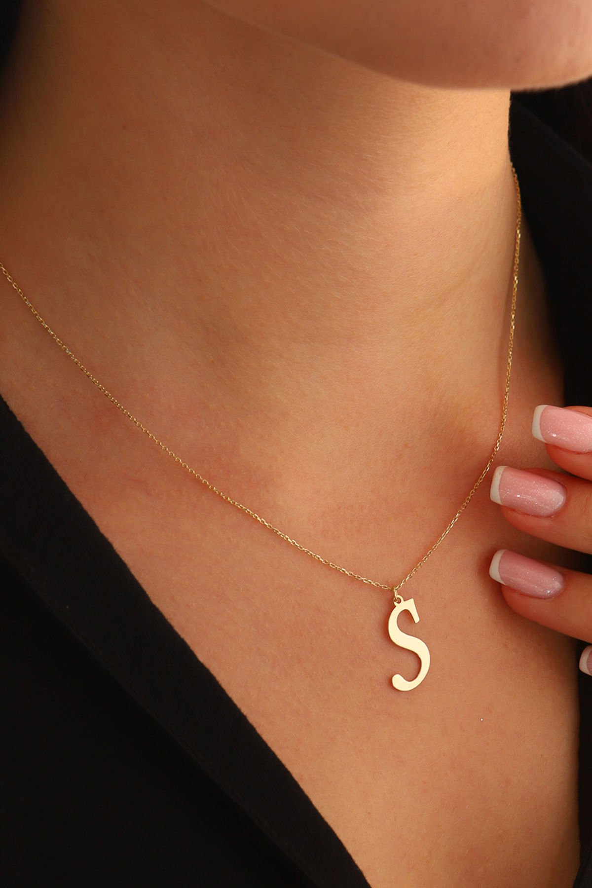 PRENSES PIRLANTA Kadın 14 Ayar Altın Harf Kolye El işi A & Z Harfi Altın Kolye Zincirli Harf Kolye 42 Cm S