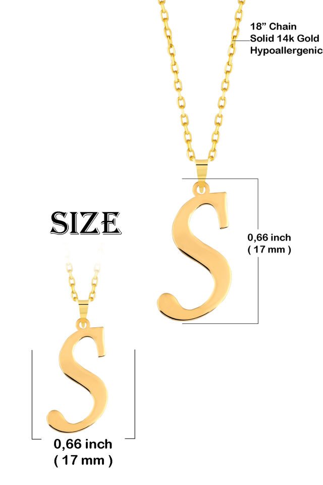 PRENSES PIRLANTA Kadın 14 Ayar Altın Harf Kolye El işi A & Z Harfi Altın Kolye Zincirli Harf Kolye 42 Cm S