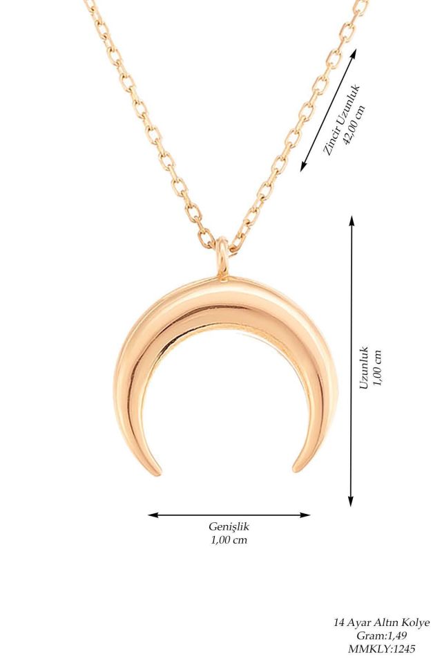 Prenses Pırlanta-14 Ayar Altın Ters Hilal Altın Kolye Modeli