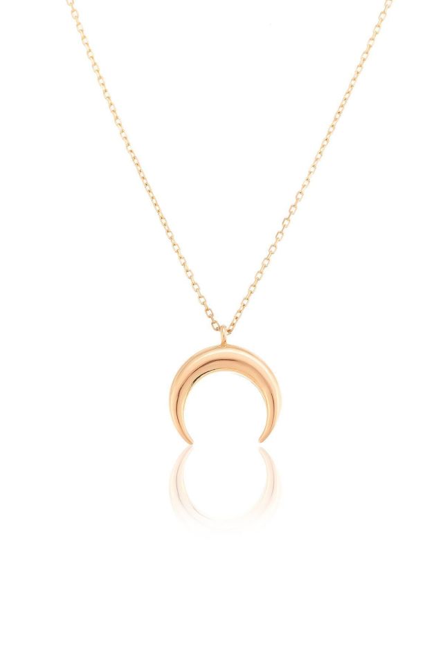 Prenses Pırlanta-14 Ayar Altın Ters Hilal Altın Kolye Modeli