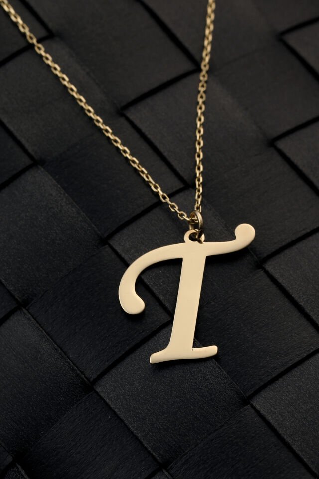 PRENSES PIRLANTA Kadın 14 Ayar Altın Harf Kolye El işi A & Z Harfi Altın Kolye Zincirli Harf Kolye 42 Cm T