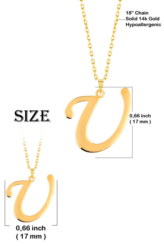 PRENSES PIRLANTA Kadın 14 Ayar Altın Harf Kolye El işi A & Z Harfi Altın Kolye Zincirli Harf Kolye 42 Cm U