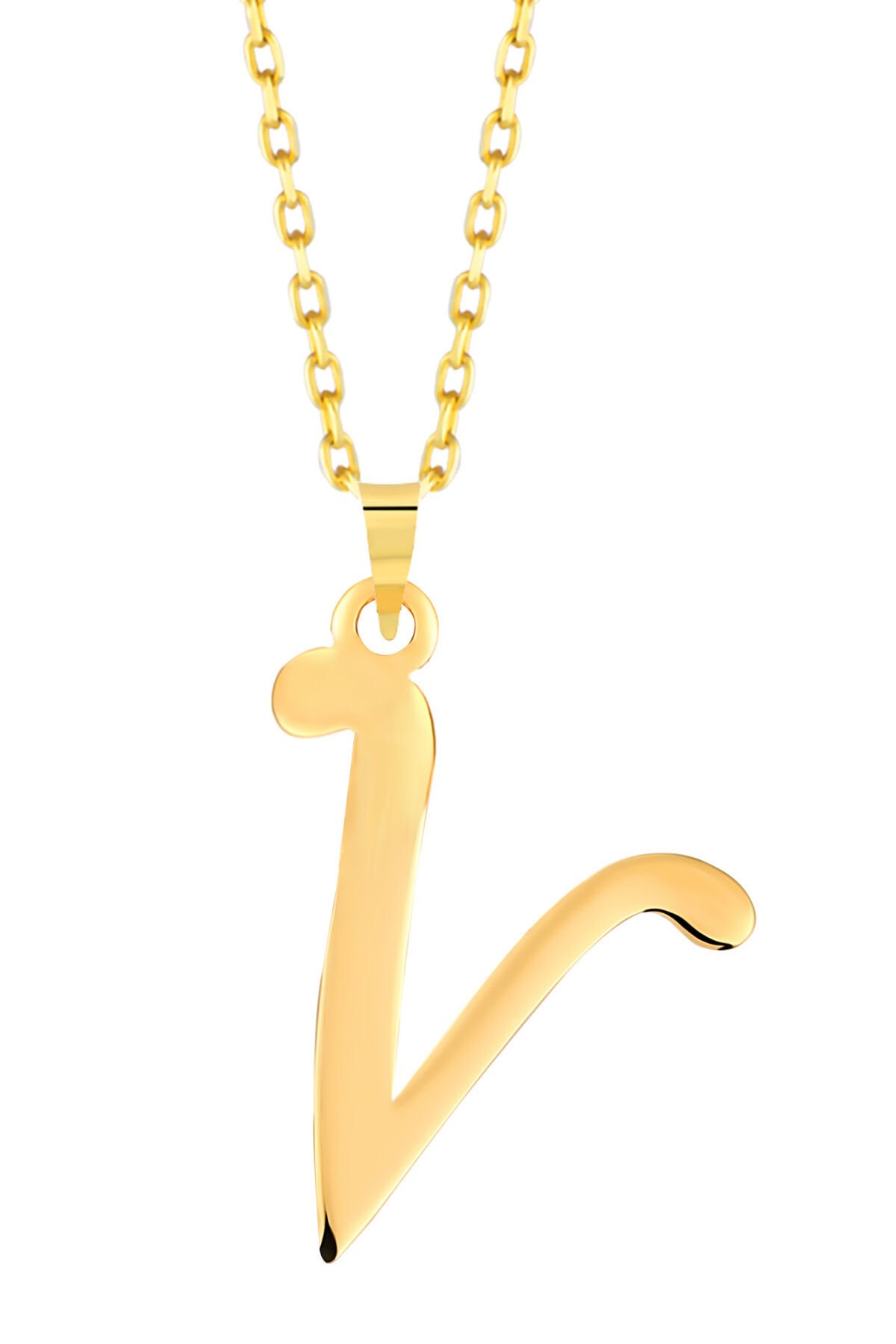 PRENSES PIRLANTA Kadın 14 Ayar Altın Harf Kolye El işi A & Z Harfi Altın Kolye Zincirli Harf Kolye 42 Cm V