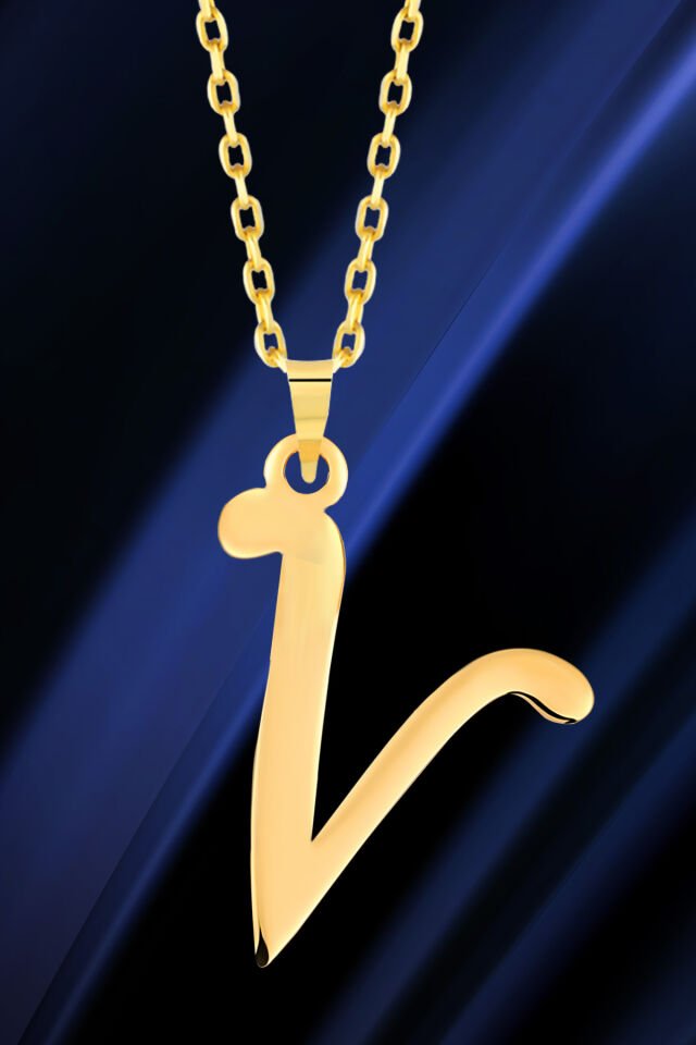 PRENSES PIRLANTA Kadın 14 Ayar Altın Harf Kolye El işi A & Z Harfi Altın Kolye Zincirli Harf Kolye 42 Cm V