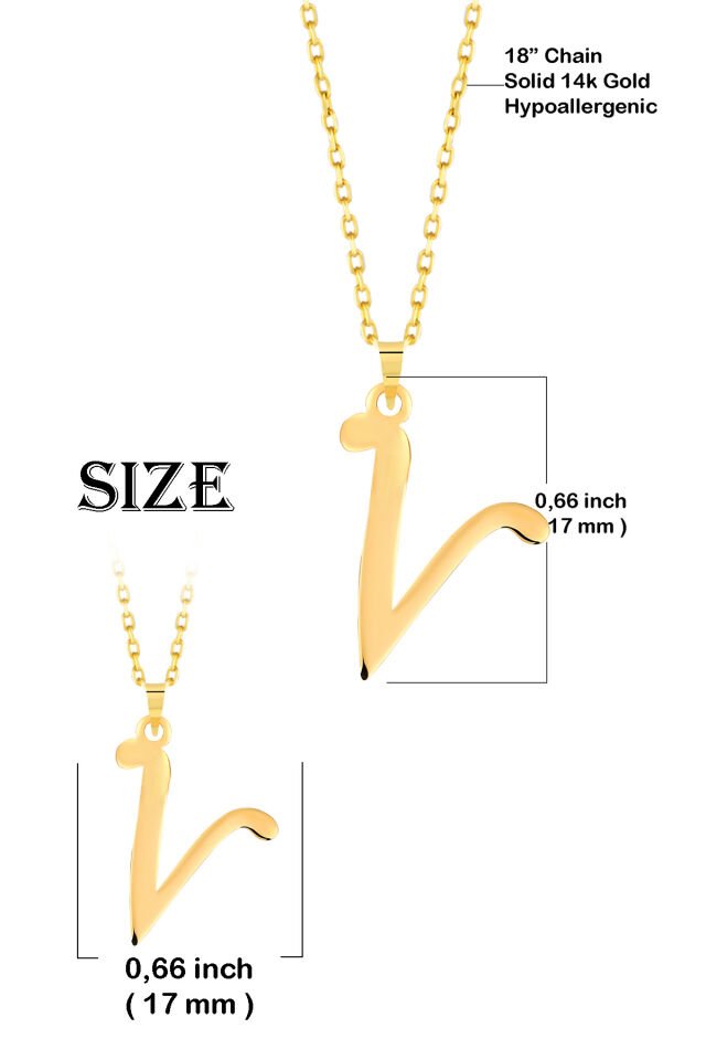 PRENSES PIRLANTA Kadın 14 Ayar Altın Harf Kolye El işi A & Z Harfi Altın Kolye Zincirli Harf Kolye 42 Cm V