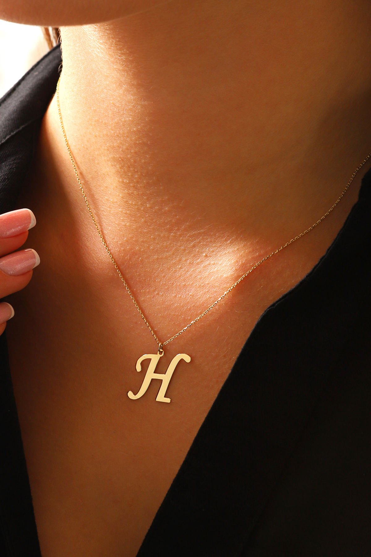 PRENSES PIRLANTA Kadın 14 Ayar Altın Harf Kolye El işi A & Z Harfi Altın Kolye Zincirli Harf Kolye 42 Cm H