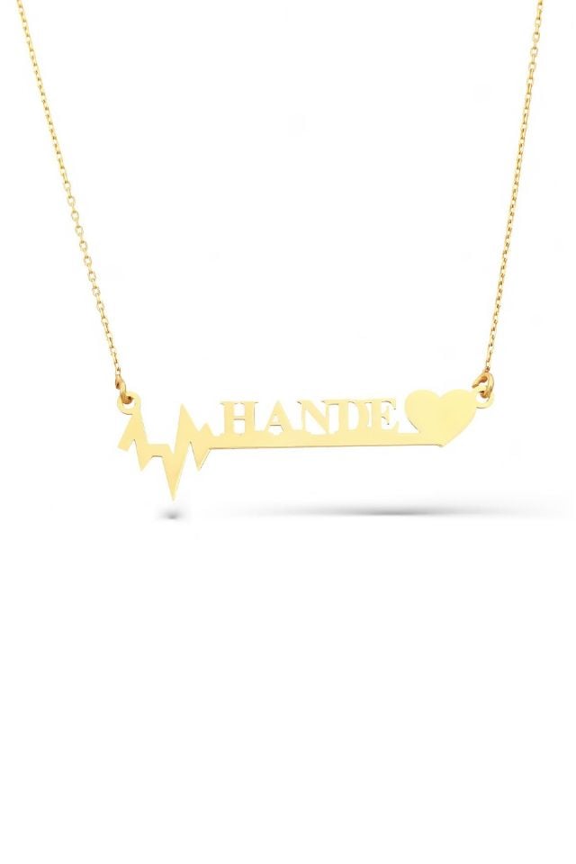 PRENSES PIRLANTA Altın Kolye/Ritim Kalp Desenli Altın Kolye/14 Ayar Altın İsim Kolye/Altın İsim Kolye