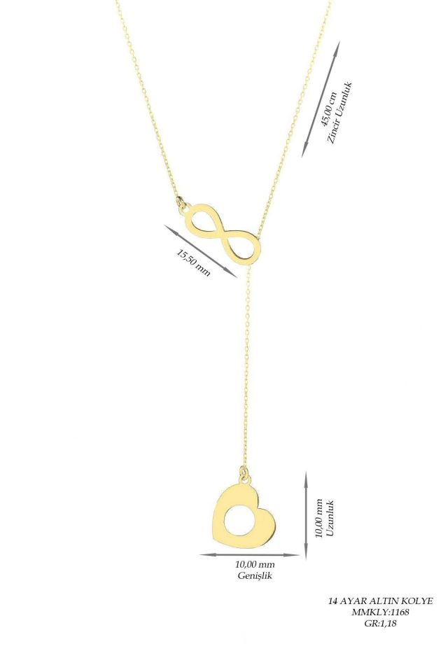 Prenses Pırlanta-14 Ayar Altın Sonsuzluk Kalpli Altın Kolye Modeli