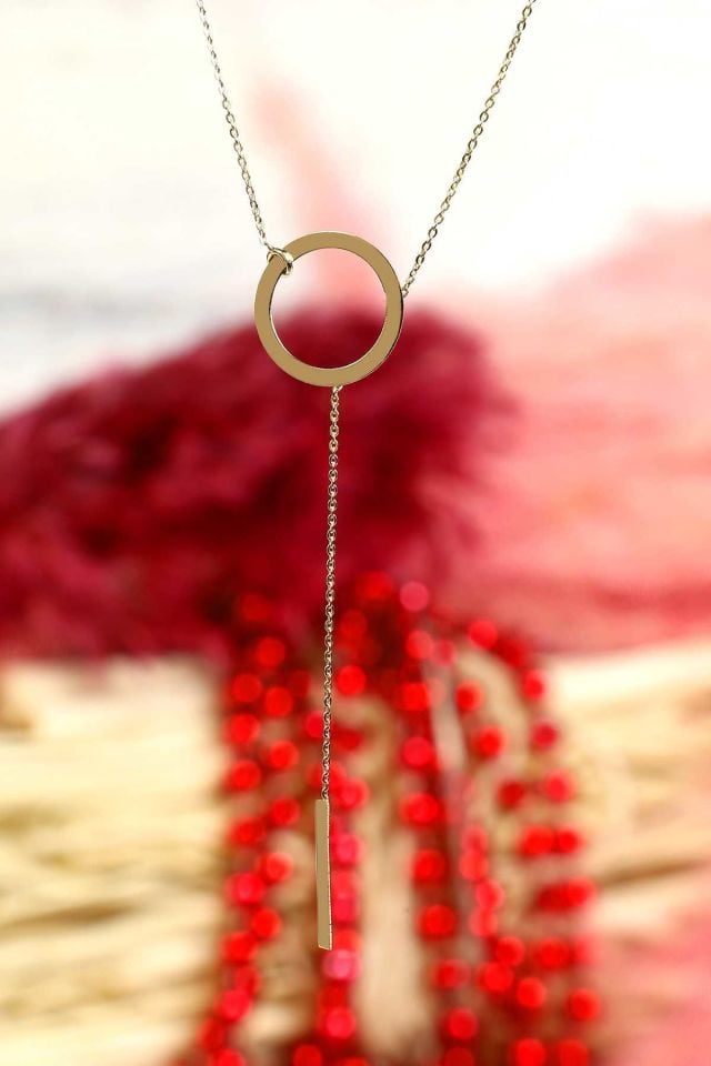 Prenses Pırlanta-14 Ayar Altın Çubuk Sallantılı Halka Altın Kolye Modeli