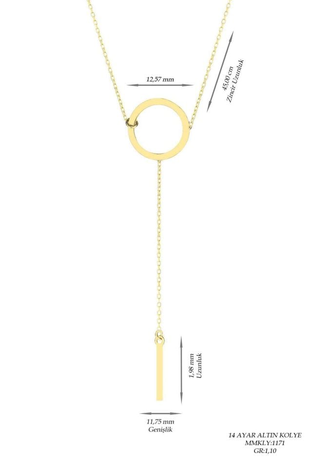 Prenses Pırlanta-14 Ayar Altın Çubuk Sallantılı Halka Altın Kolye Modeli