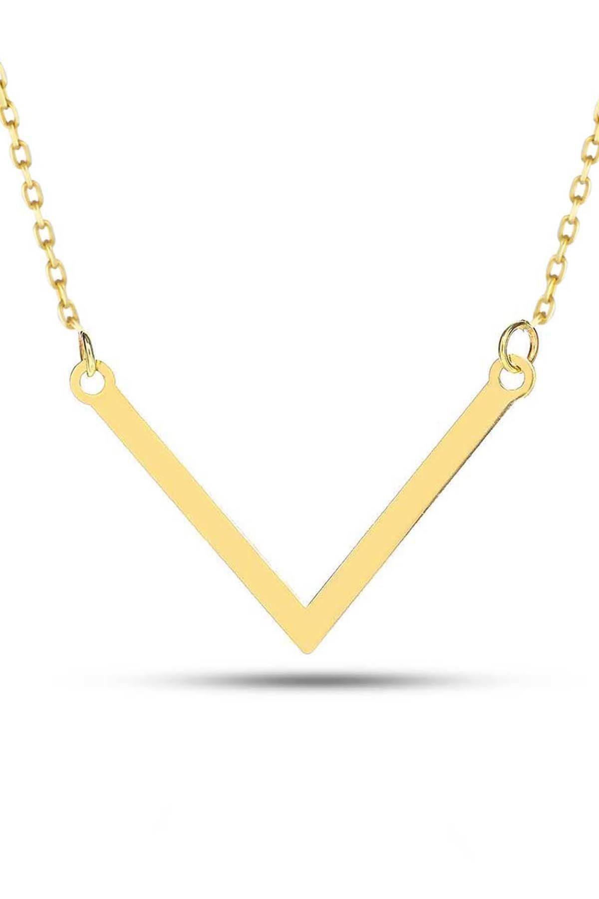 Prenses Pırlanta-14 Ayar Altın Sade V Altın Kolye Modeli