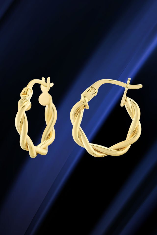 PRENSES PIRLANTA-Kadın 14 Ayar Altın Küpe Minimalist Burgu Modern Halka Altın Küpe 15 mm