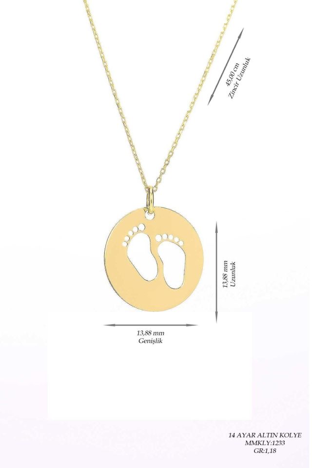 Prenses Pırlanta-14 Ayar Altın Bebek Ayak İzi Altın Kolye Modeli