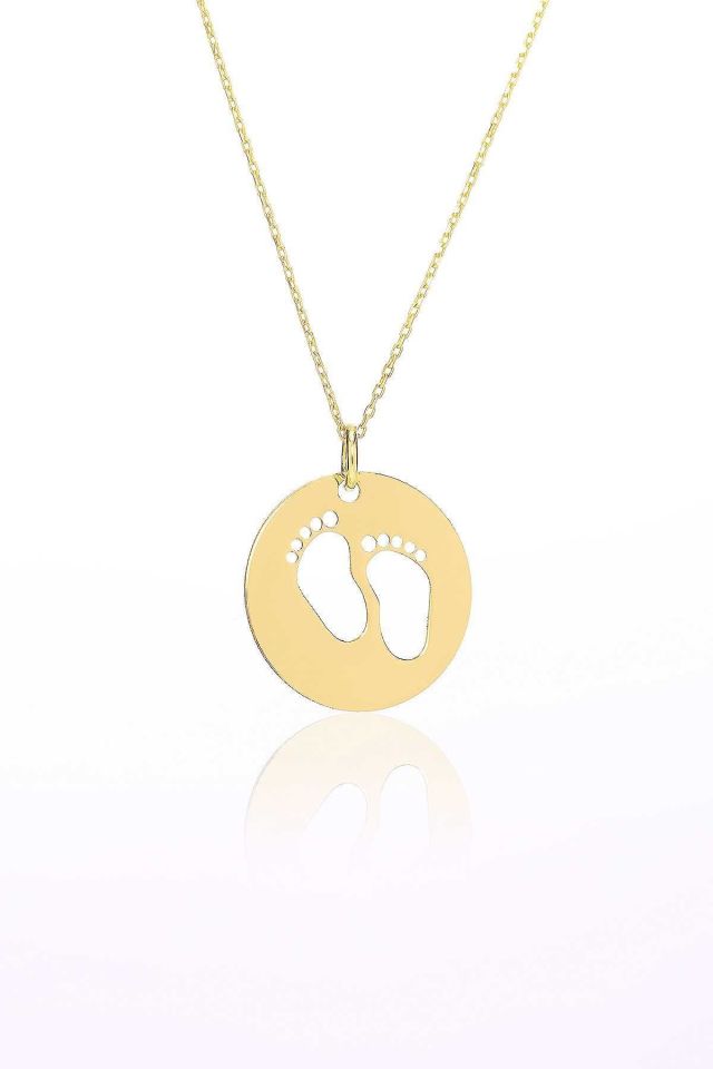 Prenses Pırlanta-14 Ayar Altın Bebek Ayak İzi Altın Kolye Modeli