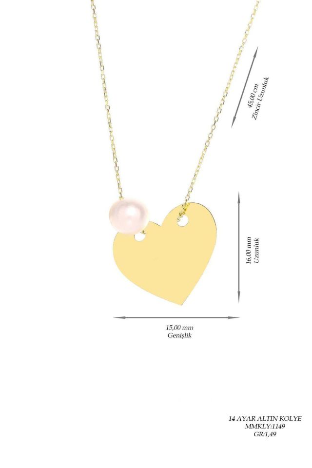 Prenses Pırlanta-14 Ayar Altın Mayorka İncili Kalp Altın Kolye Modeli