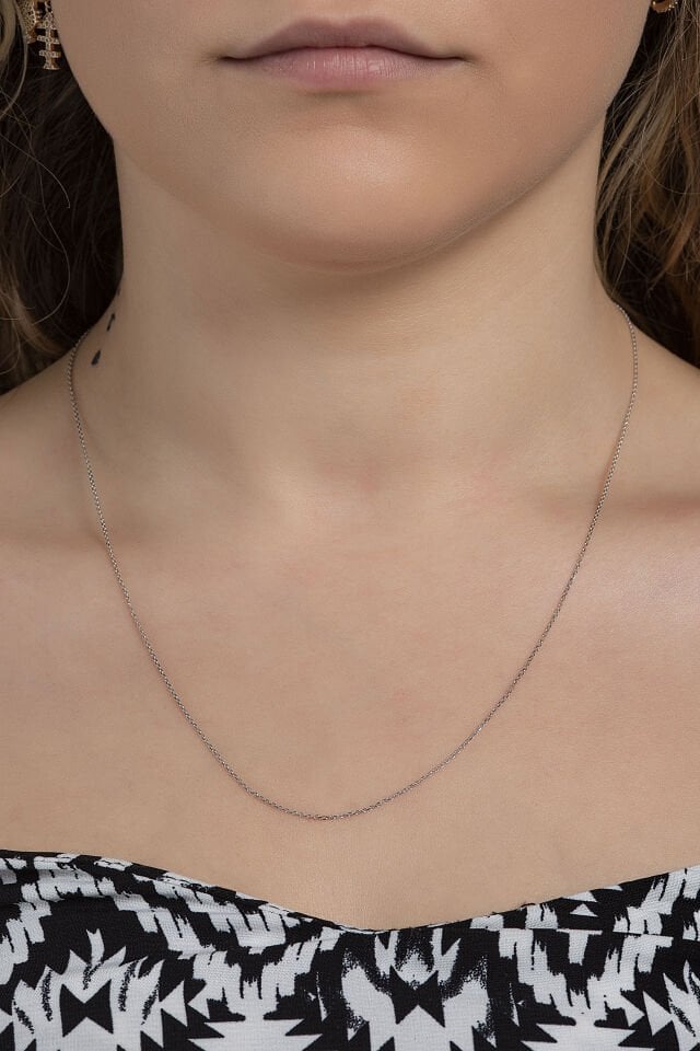 PRENSES PIRLANTA-Kadın 14 Ayar Altın Hayalet Zincir Kolye BEYAZ - 40 CM