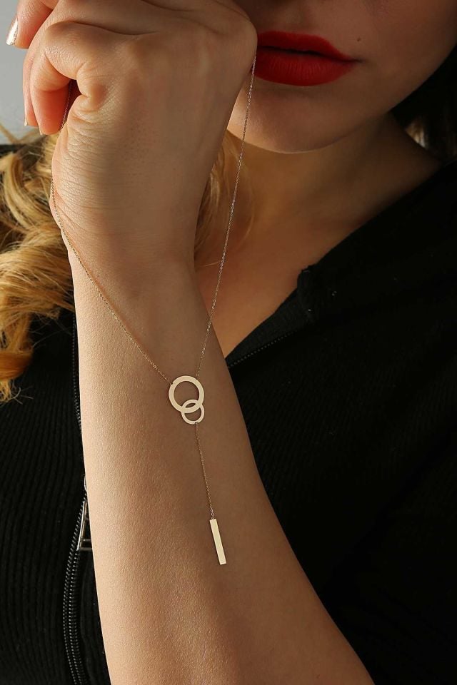 Prenses Pırlanta-14 Ayar Altın Sallantılı Çubuk Altın Kolye Modeli